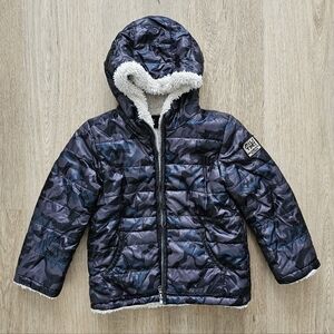Camouflage Puffer Coat with Sherpa Lining